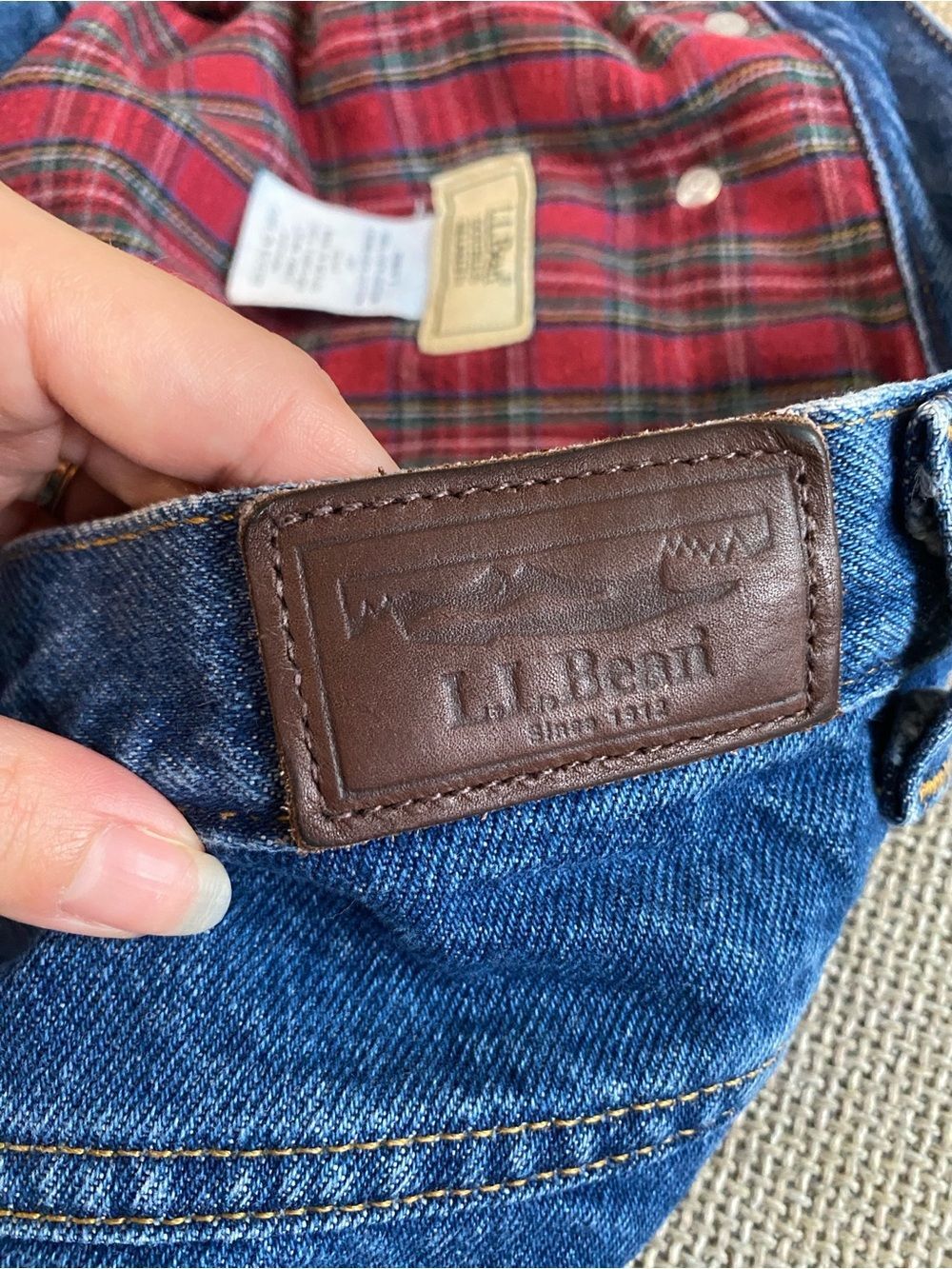 LL BEAN Thick Red Flannel-Lined Cotton Denim Jeans WMNS 16P Vintage 90s Cottage - Picture 7 of 8